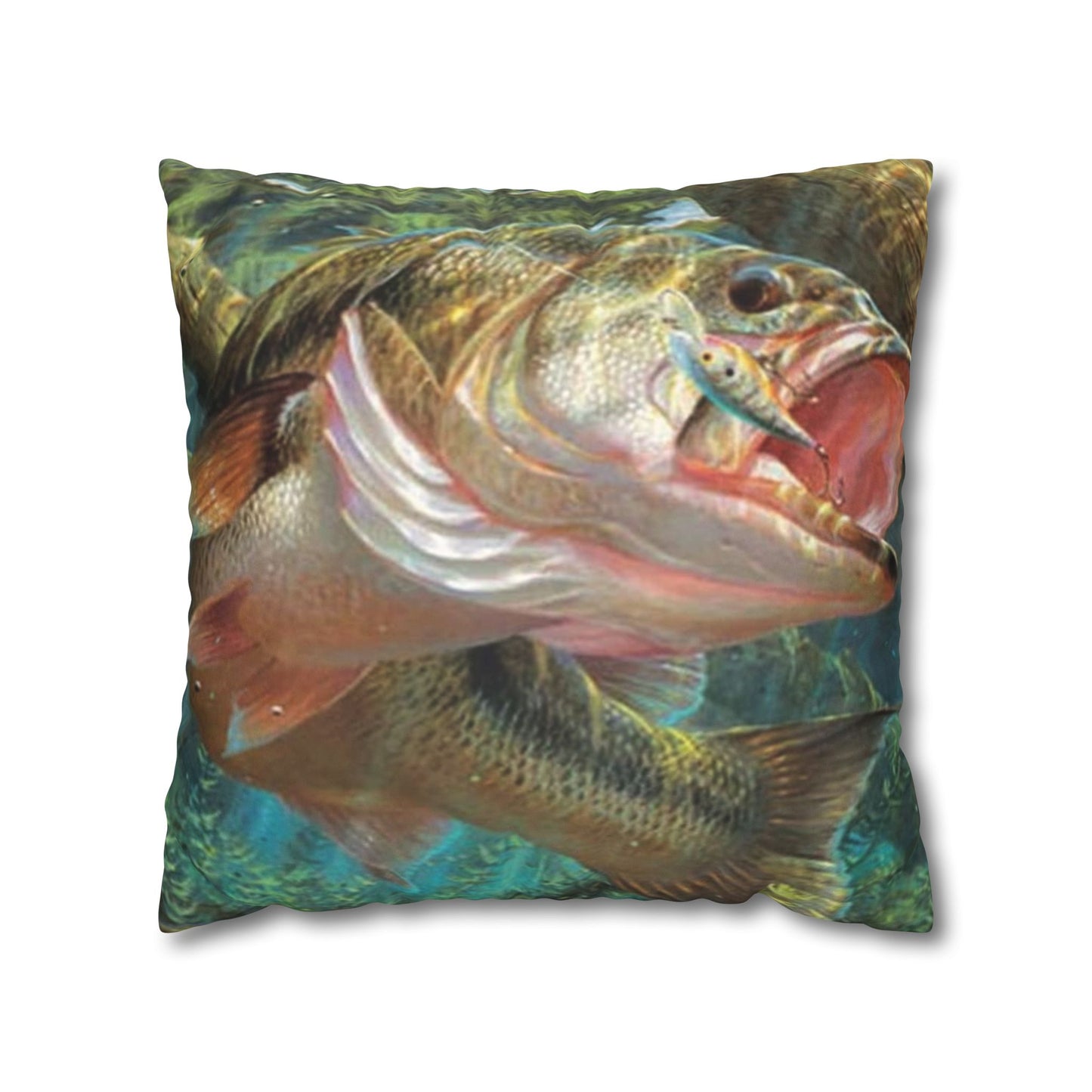 Bass Fish Fishing  Faux Suede Square Double Sided Print Throw Pillow Fisherman Gift Decor