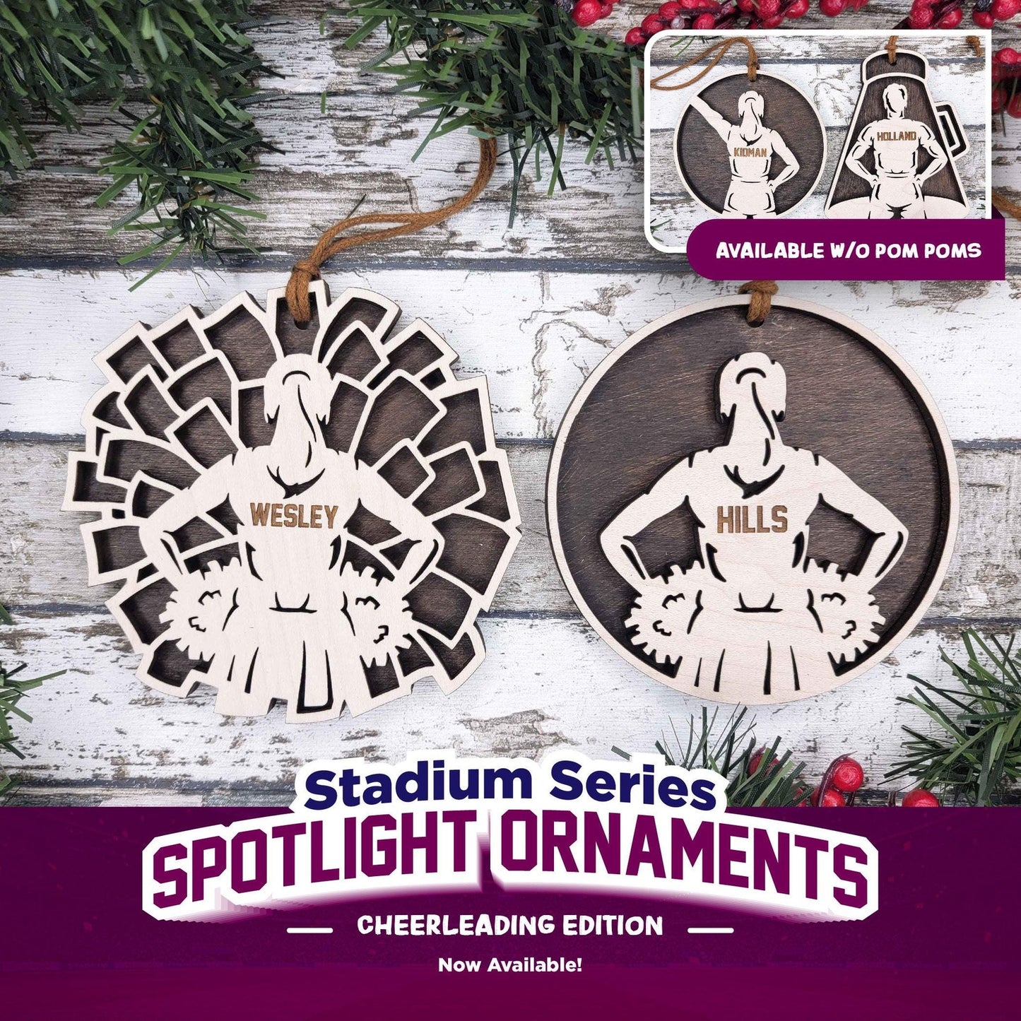 Stadium Spotlight CHEER 2 Layered Wooden Ornament Personalized Christmas Gift