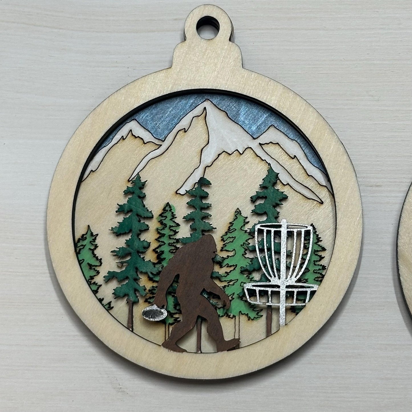 DISC GOLF Basket Sasquatch Ornament 3 Layer Wood Discgolfer Christmas Gift