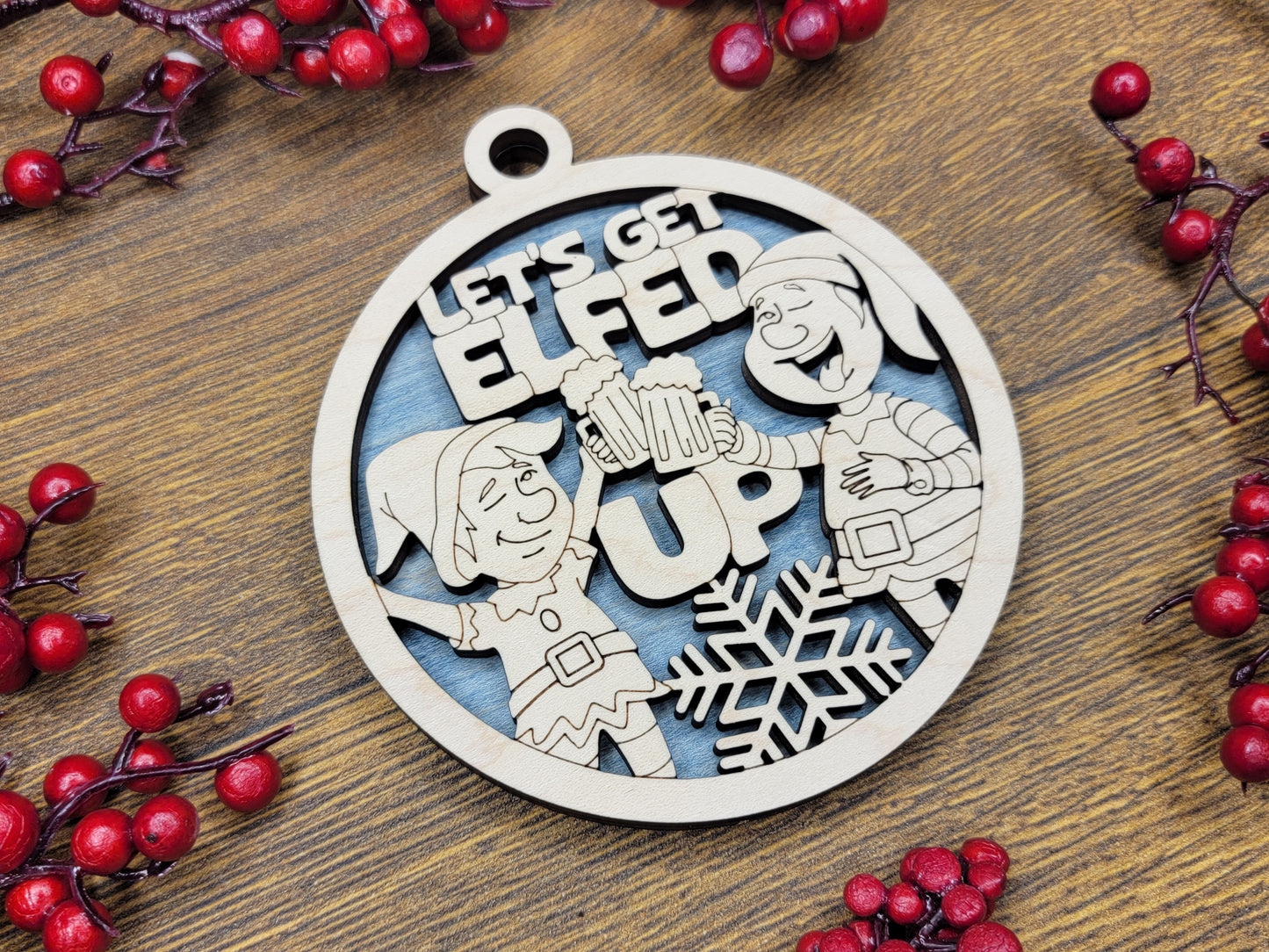 ELFED UP Funny Christmas Ornaments Naughty Nice Laser Engraved Gift