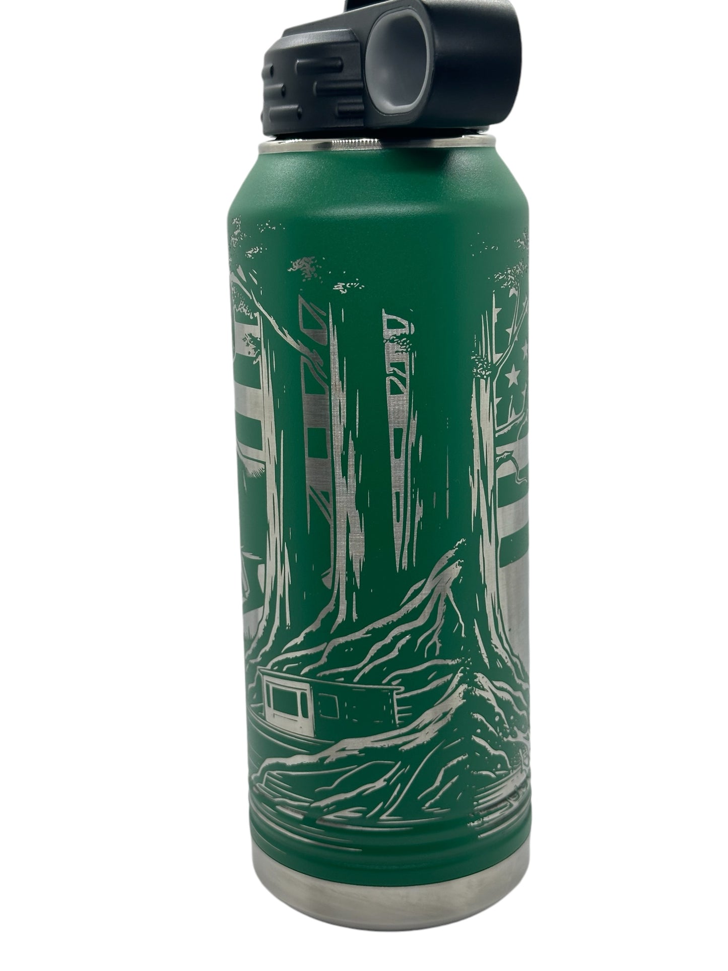 Fishing Hunting Laser Engraved 32oz Water Bottle Patriotic Flag Fish Bull Elk Deer