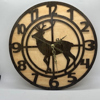 Custom BUCK DEER ELK Hunting Wall Clock Laser Cut Layered Wood Decor Gift