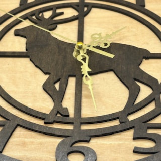 Custom BUCK DEER ELK Hunting Wall Clock Laser Cut Layered Wood Decor Gift