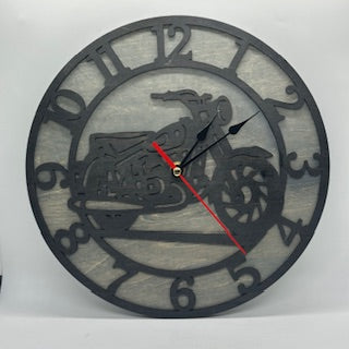 Custom MOTORCYCLE Wall Clock Laser Cut Layered Wood Decor Gift