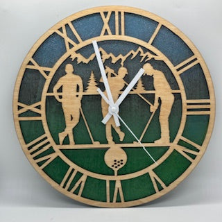 Custom GOLF GOLFING Wall Clock Laser Cut Layered Wood Decor Gift