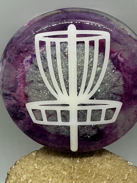 Disc Golf Mini Marker Custom Purple/Wht Basket Epoxy Resin One Of A Kind Mini