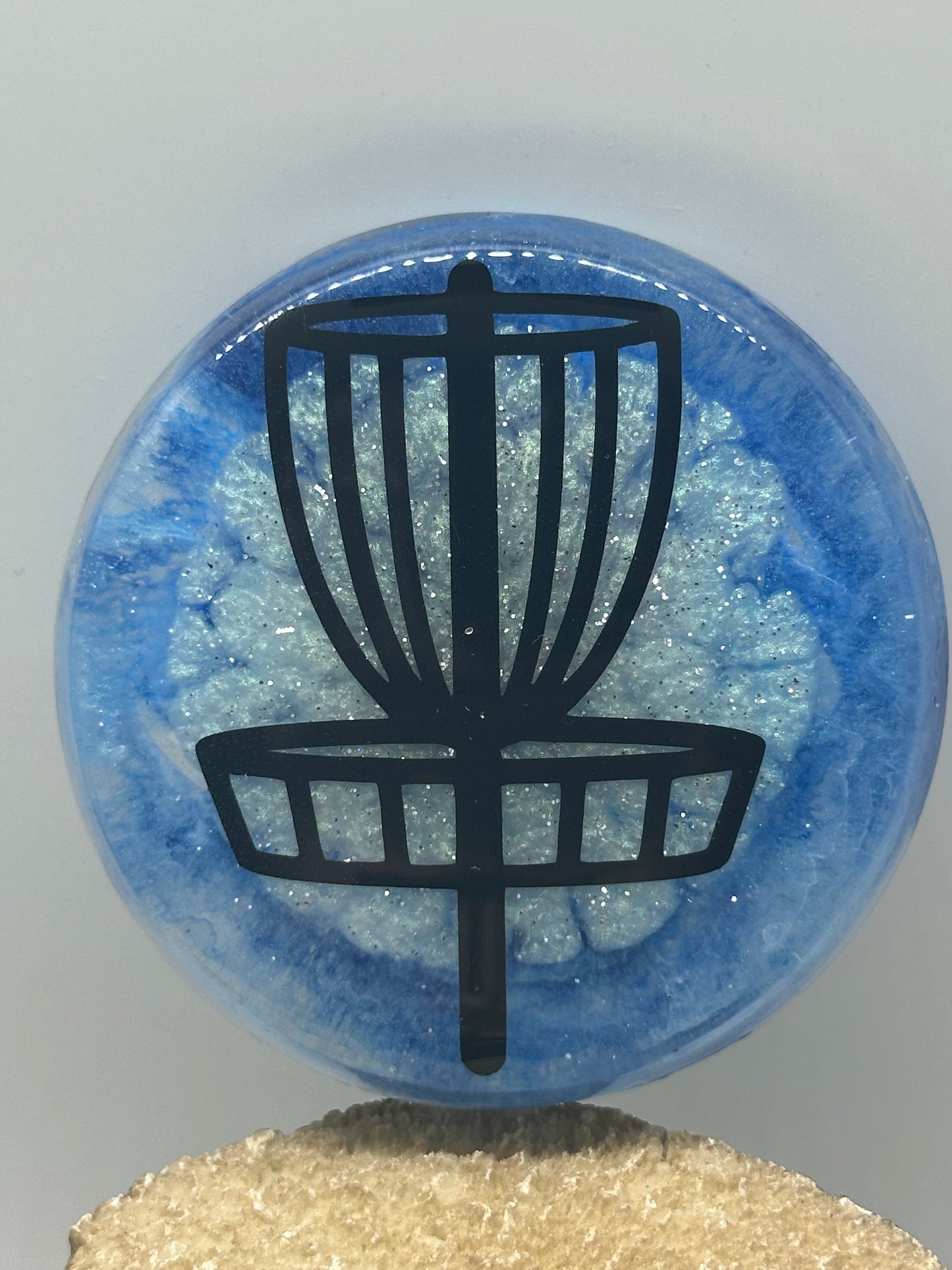 Disc Golf Mini Marker Custom Blue w/ Black Disc Basket Epoxy Resin One Of A Kind Mini