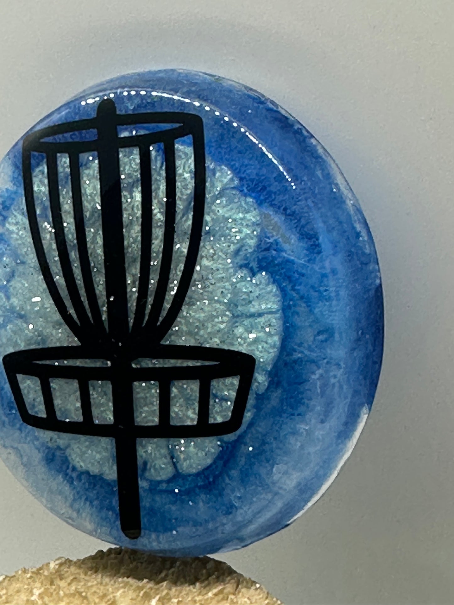 Disc Golf Mini Marker Custom Blue w/ Black Disc Basket Epoxy Resin One Of A Kind Mini