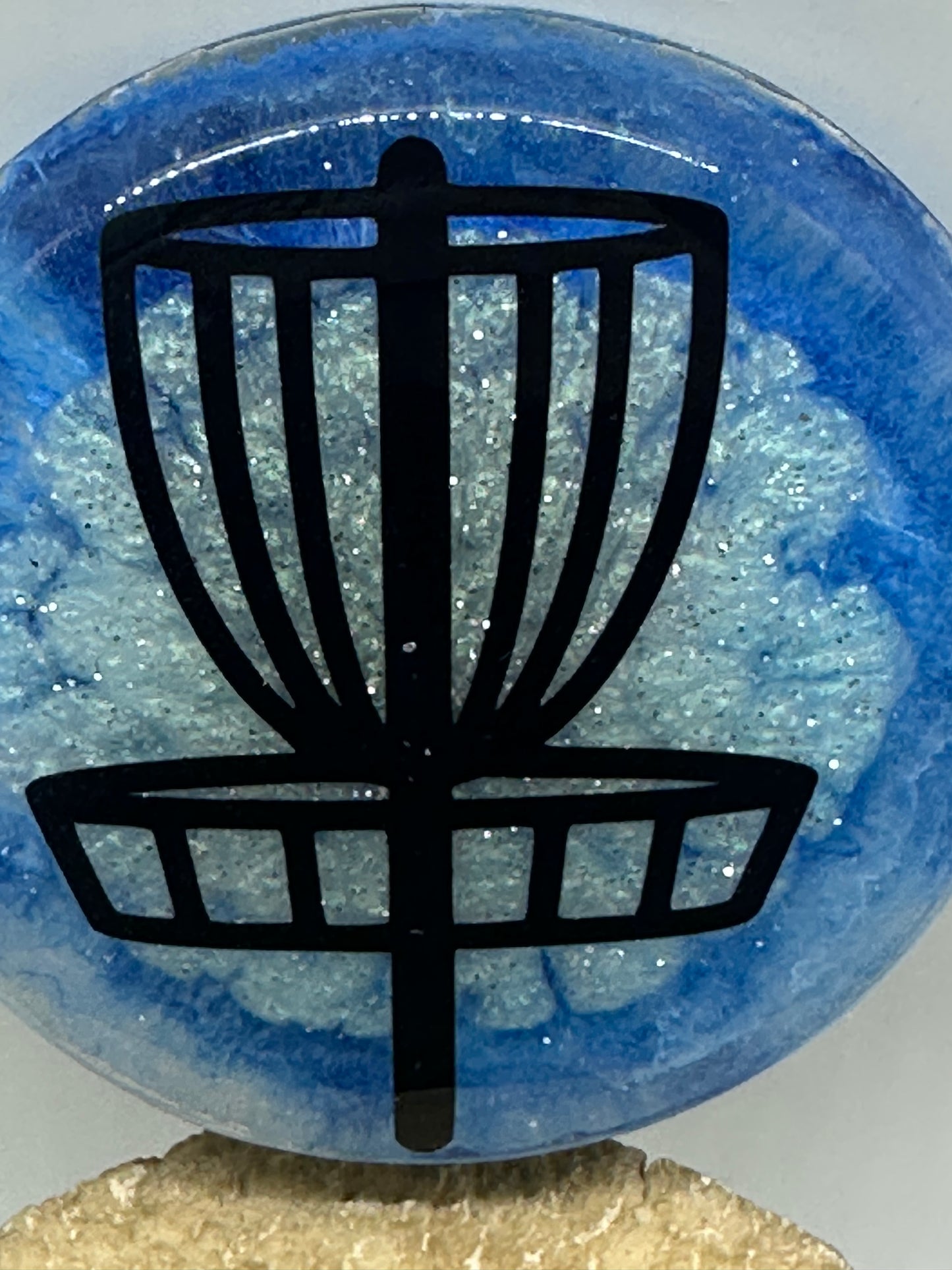 Disc Golf Mini Marker Custom Blue w/ Black Disc Basket Epoxy Resin One Of A Kind Mini