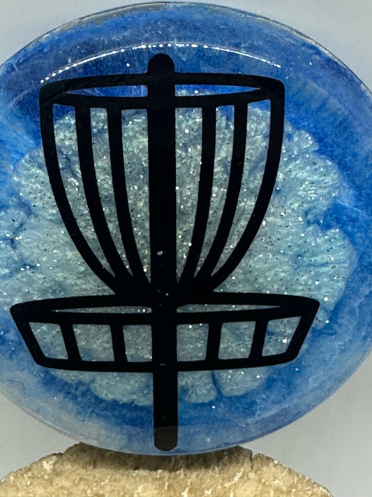 Disc Golf Mini Marker Custom Blue w/ Black Disc Basket Epoxy Resin One Of A Kind Mini