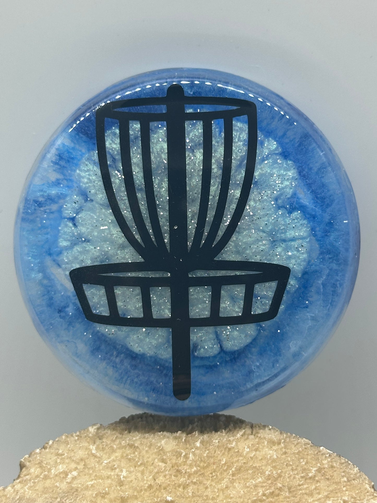 Disc Golf Mini Marker Custom Blue w/ Black Disc Basket Epoxy Resin One Of A Kind Mini