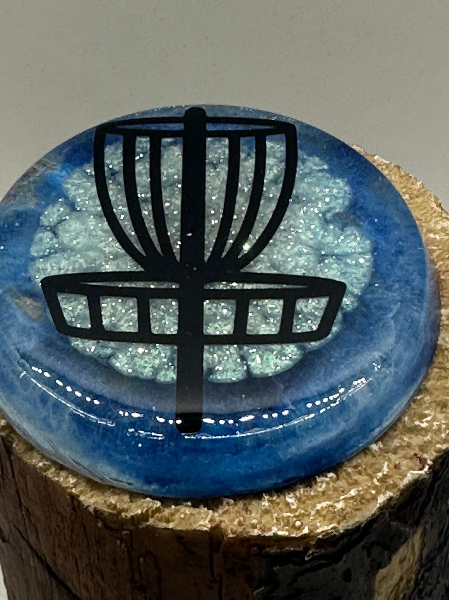 Disc Golf Mini Marker Custom Blue w/ Black Disc Basket Epoxy Resin One Of A Kind Mini