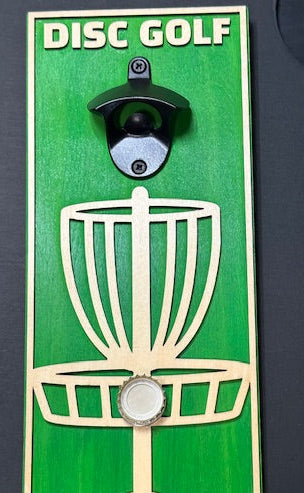 Disc Golf PERSONALIZED Magnetic Basket Bottle Opener Wall Mount Discgolfer Gift