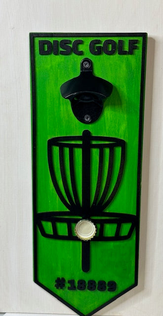 Disc Golf PERSONALIZED Magnetic Basket Bottle Opener Wall Mount Discgolfer Gift