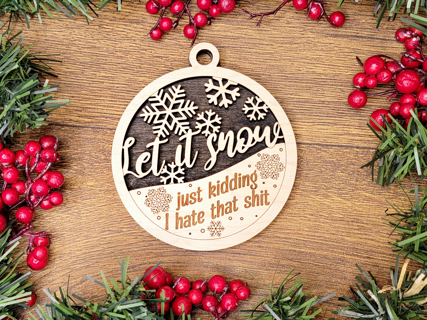 Let It SNOW JK Funny Christmas Ornaments Naughty Nice Laser Engraved Gift