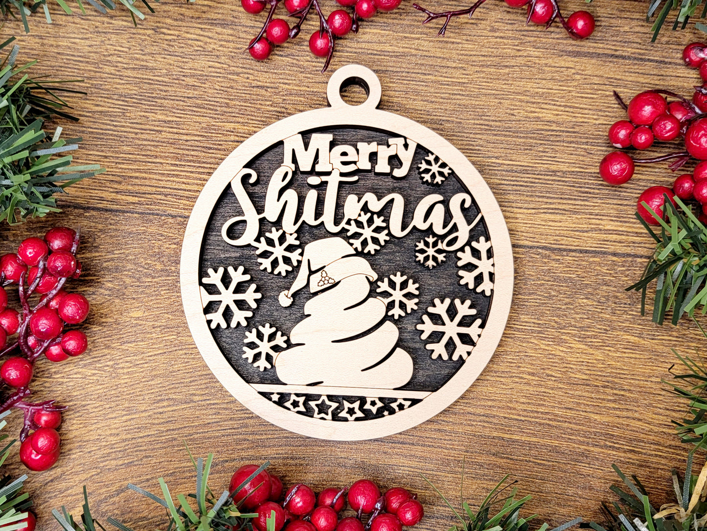 Merry SH-TMAS Funny Christmas Ornaments Naughty Nice Laser Engraved Gift