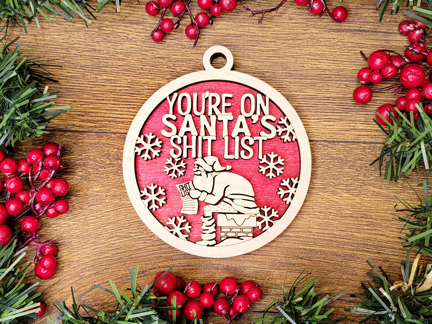 Santas SH-T List Funny Christmas Ornaments Naughty Nice Laser Engraved Gift