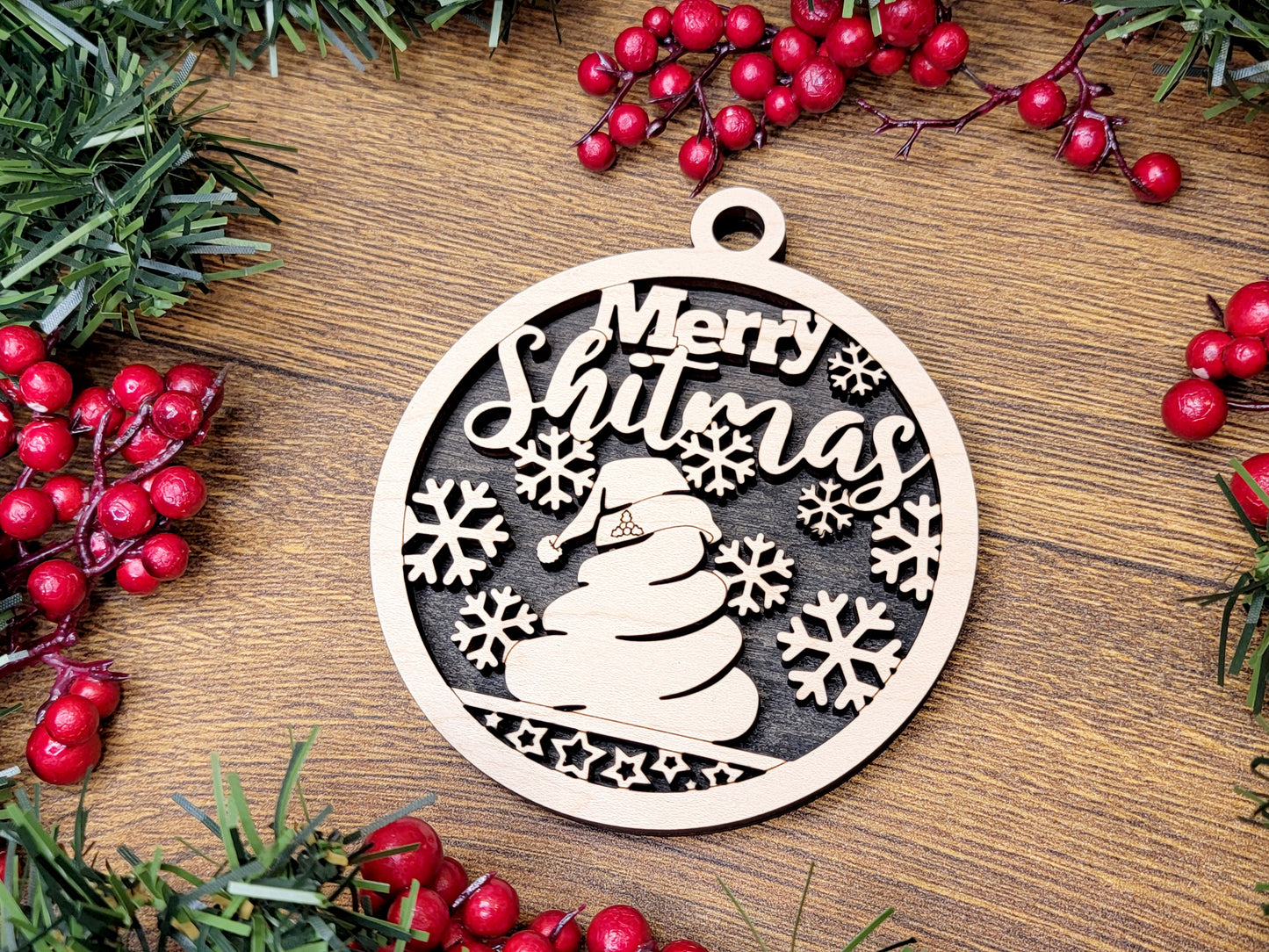 Merry SH-TMAS Funny Christmas Ornaments Naughty Nice Laser Engraved Gift