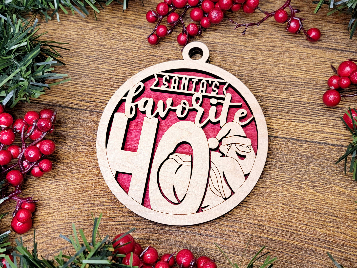 Santas Favorite HO Funny Christmas Ornaments Naughty Nice Laser Engraved Gift