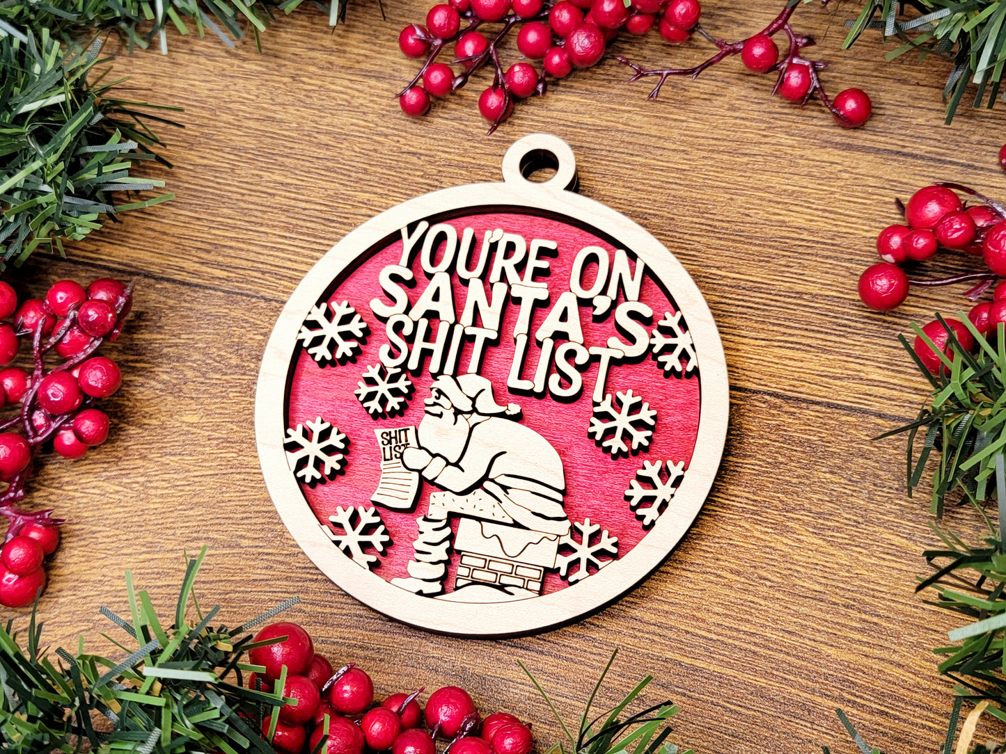 Santas SH-T List Funny Christmas Ornaments Naughty Nice Laser Engraved Gift