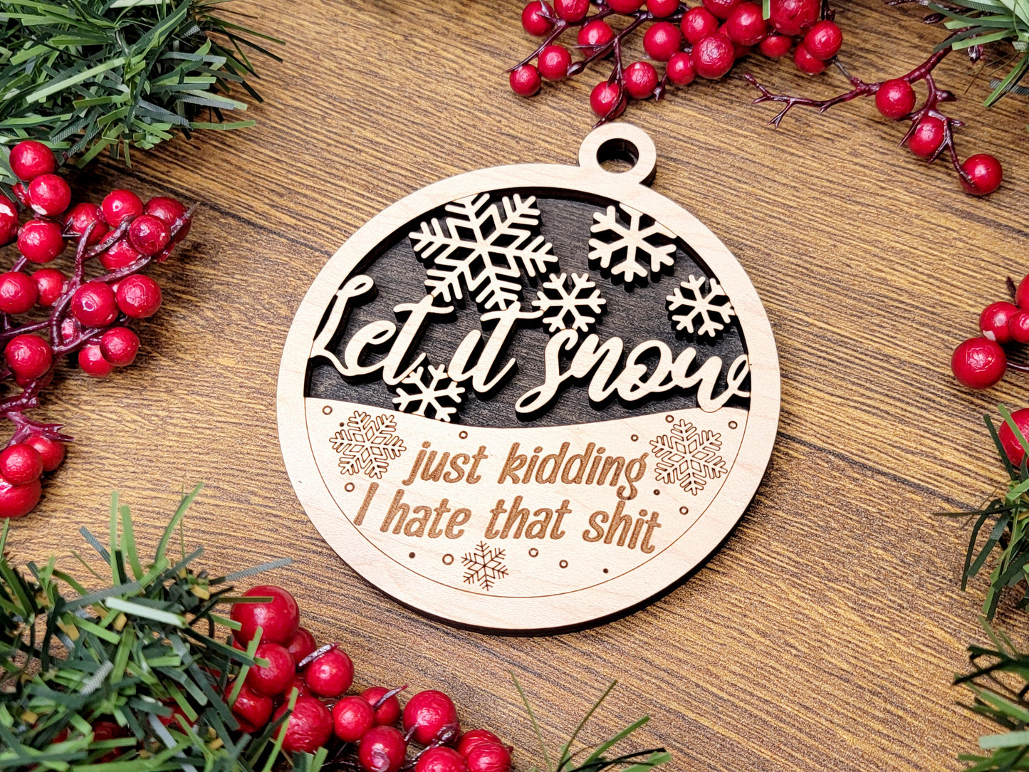 Let It SNOW JK Funny Christmas Ornaments Naughty Nice Laser Engraved Gift