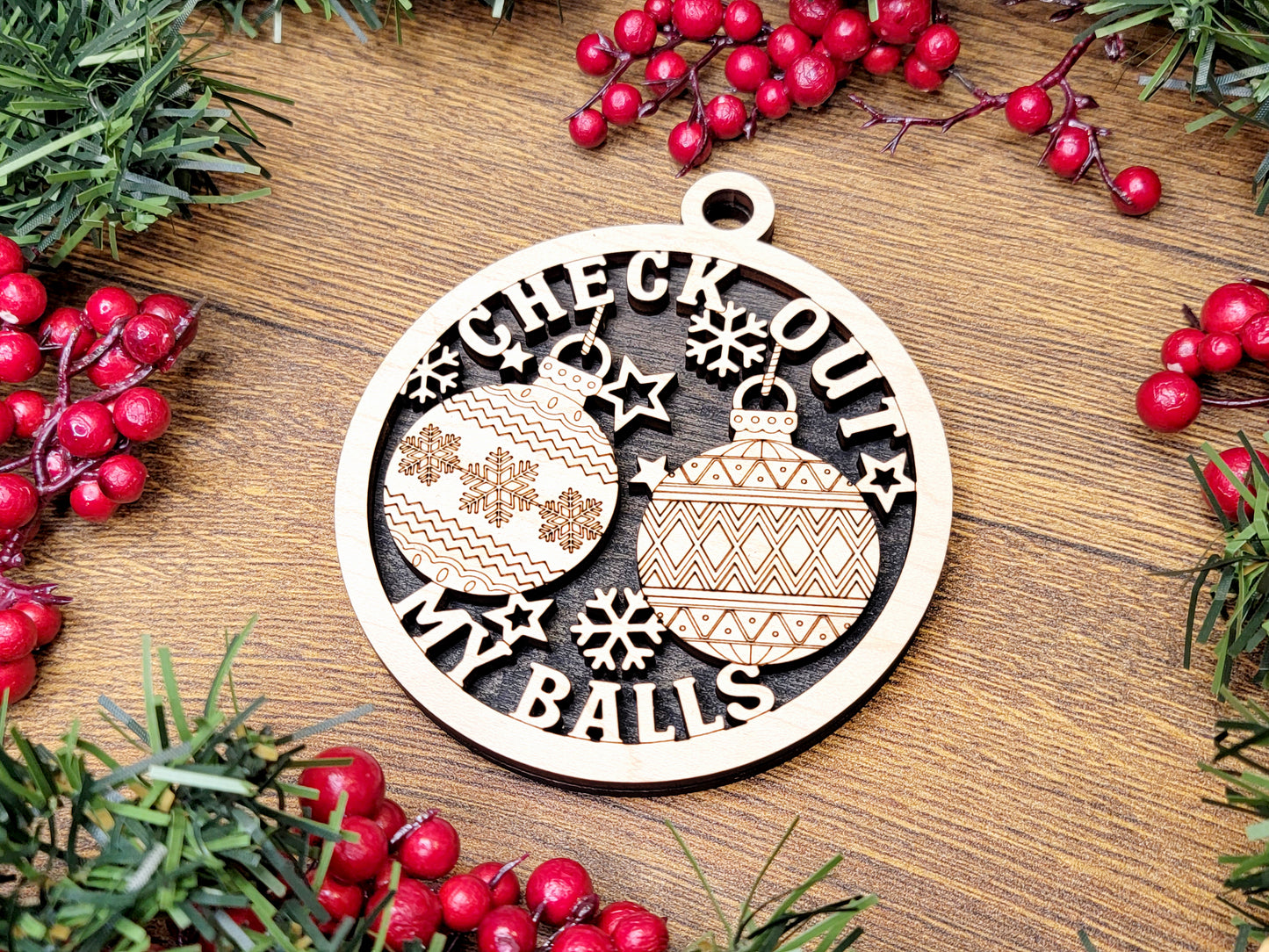 Check Out My BALLS Funny Christmas Ornaments Naughty Nice Laser Engraved Gift