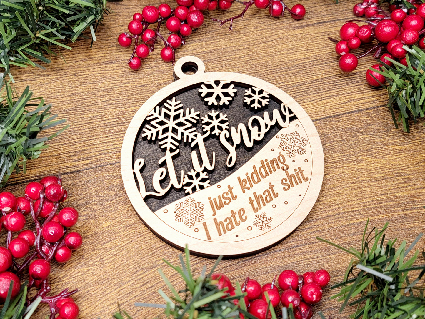 Let It SNOW JK Funny Christmas Ornaments Naughty Nice Laser Engraved Gift