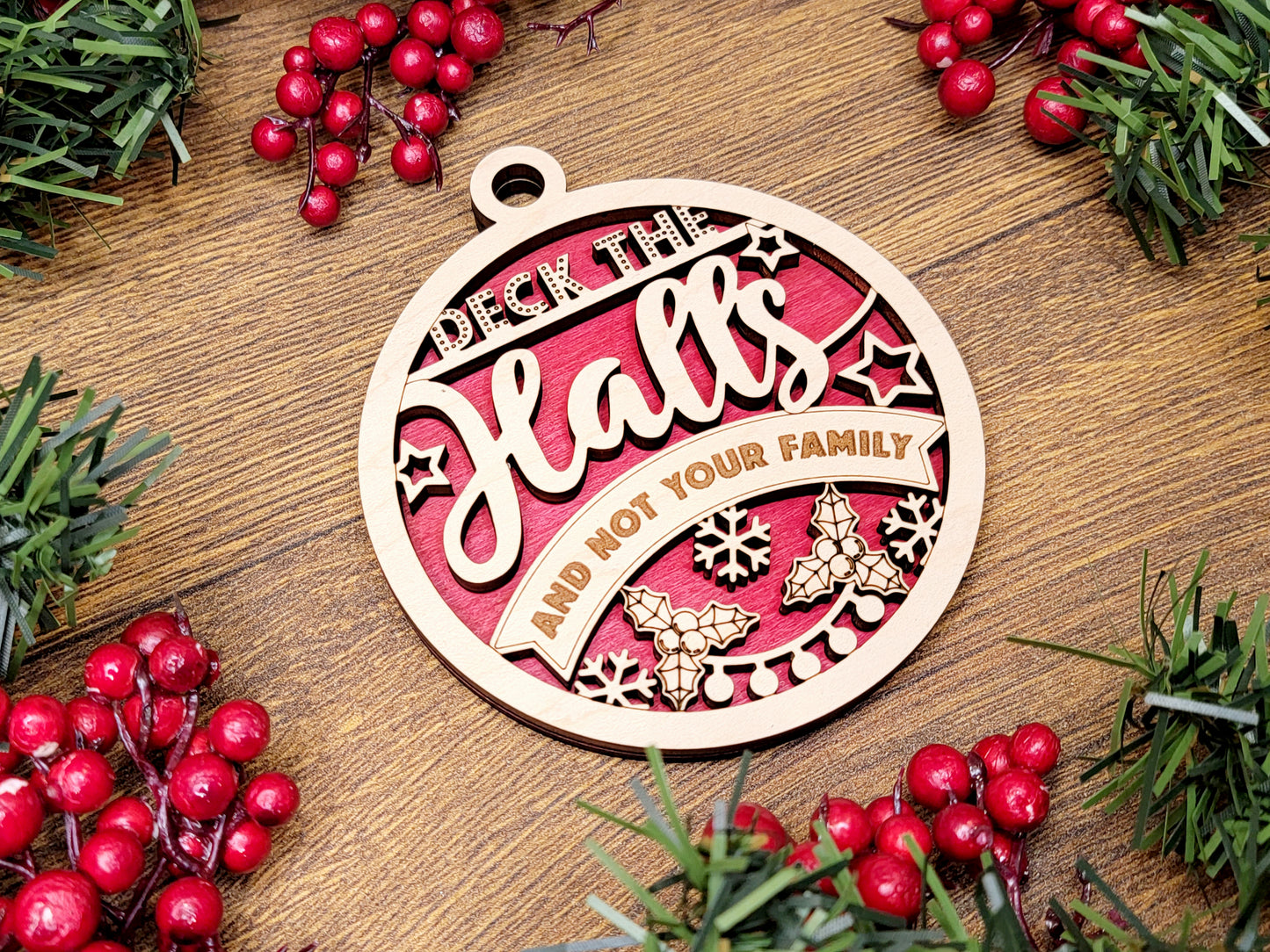 Deck Halls Not Your FAMILY Funny Christmas Ornaments Naughty Nice Laser Engraved Gift