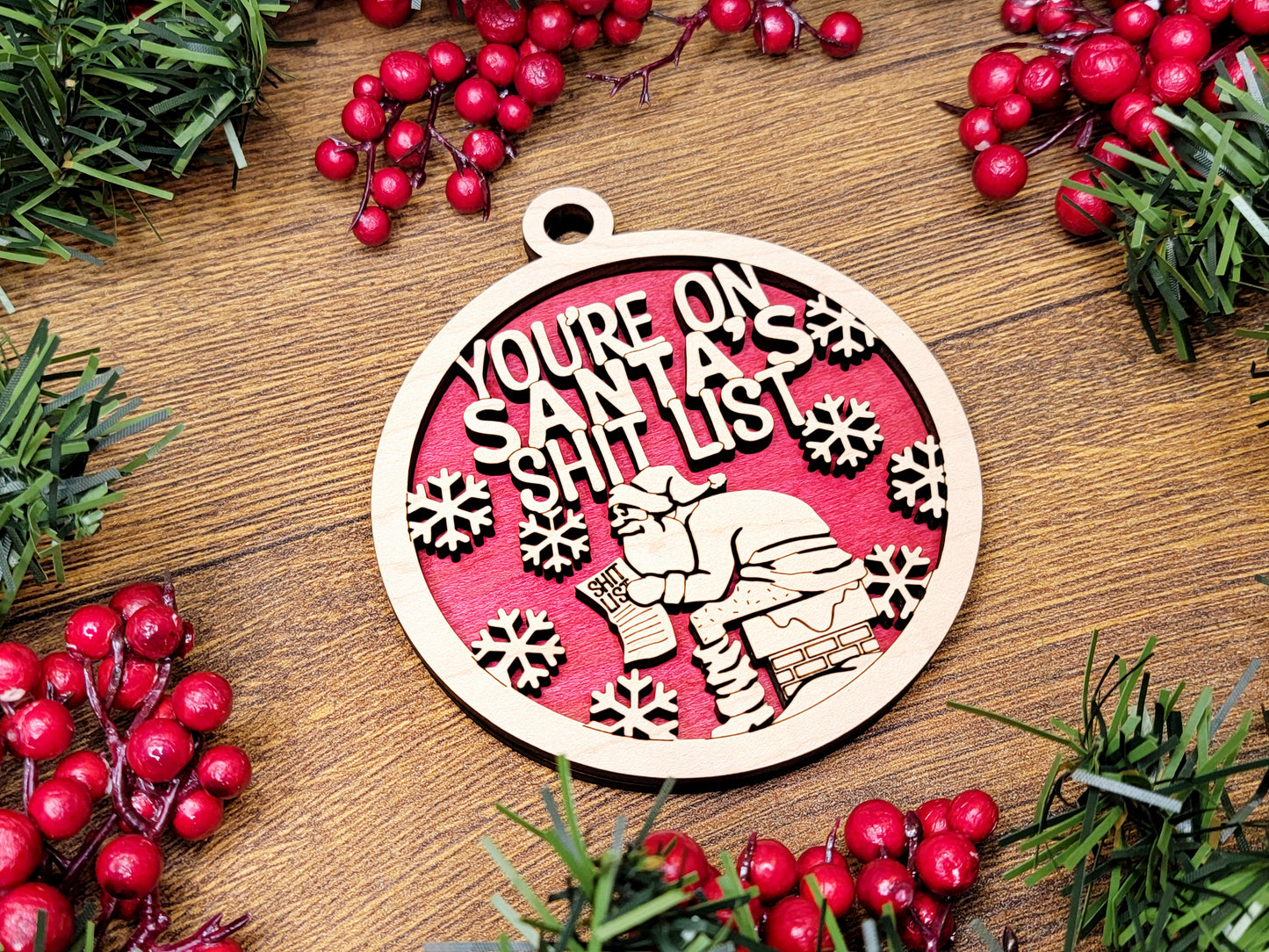 Santas SH-T List Funny Christmas Ornaments Naughty Nice Laser Engraved Gift