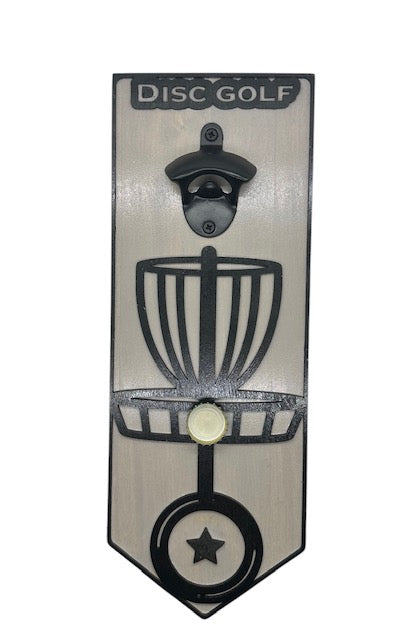 Disc Golf Custom Bottle Opener Wall Mounted Discgolfer Gift With Cap Catcher in the Basket Wood Wall Mounted Dad Gift
Approx. Measurements: 15" x 5.5"