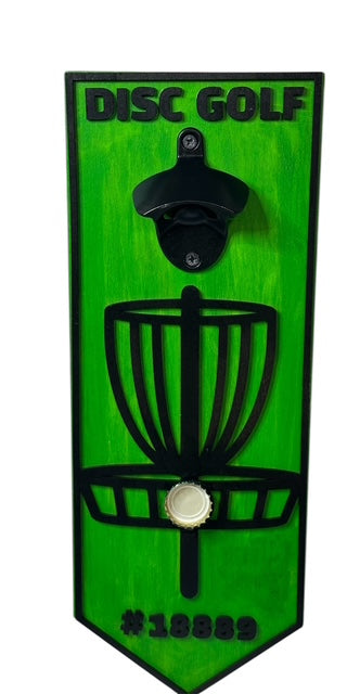 Disc Golf PERSONALIZED Magnetic Basket Bottle Opener Wall Mount Discgolfer Gift
