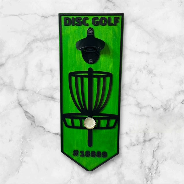 Disc Golf PERSONALIZED Magnetic Basket Bottle Opener Wall Mount Discgolfer Gift