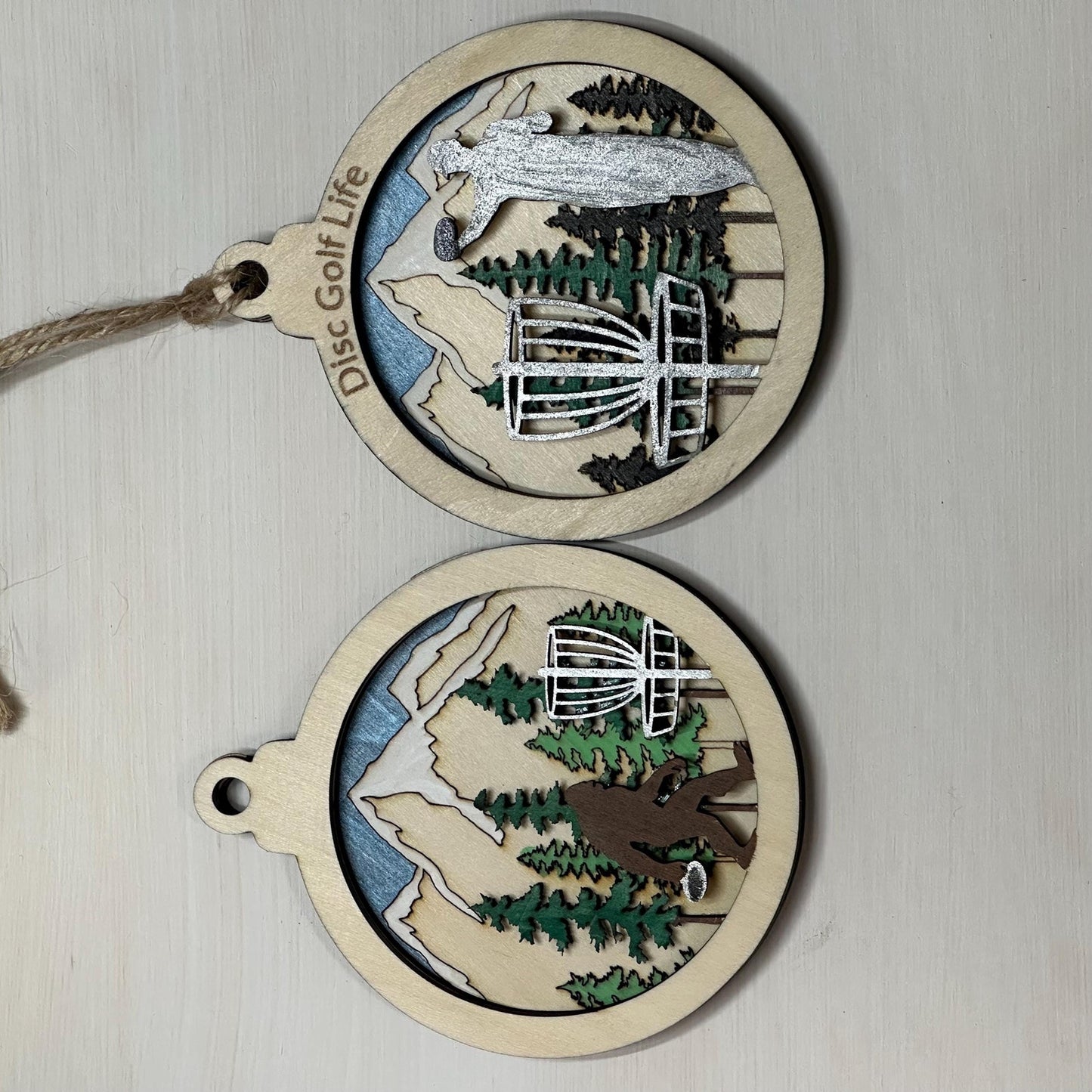 DISC GOLF Basket Sasquatch Ornament 3 Layer Wood Discgolfer Christmas Gift