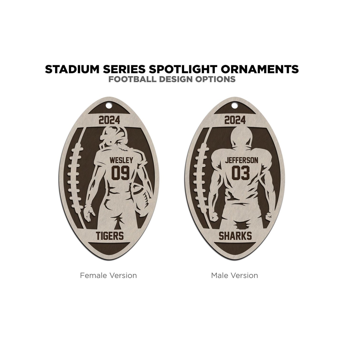 Stadium Spotlight FOOTBALL 2 Layered Wooden Personalized Ornament Christmas Gift