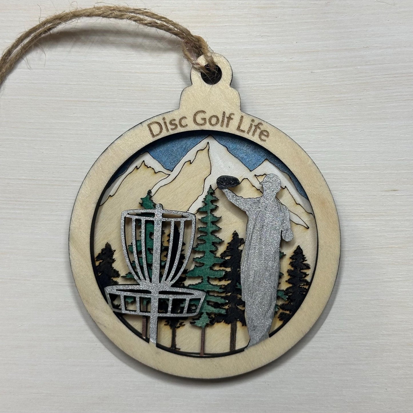 DISC GOLF Basket Sasquatch Ornament 3 Layer Wood Discgolfer Christmas Gift