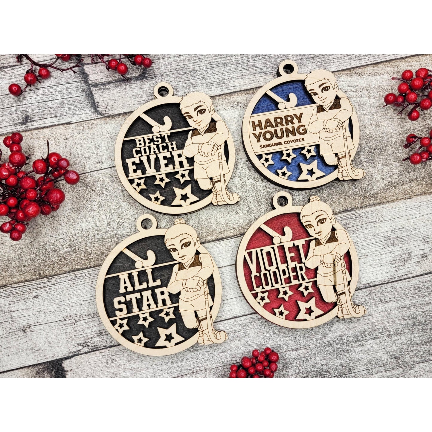 Personalized Animated Field HOCKEY Ornaments Custom Christmas Gift