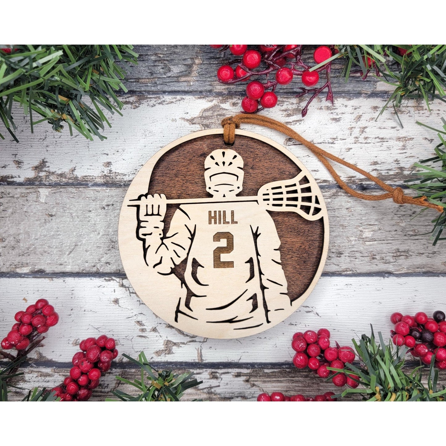 Stadium Spotlight LACROSSE 2 Layered Wooden Personalized Christmas Ornament Gift