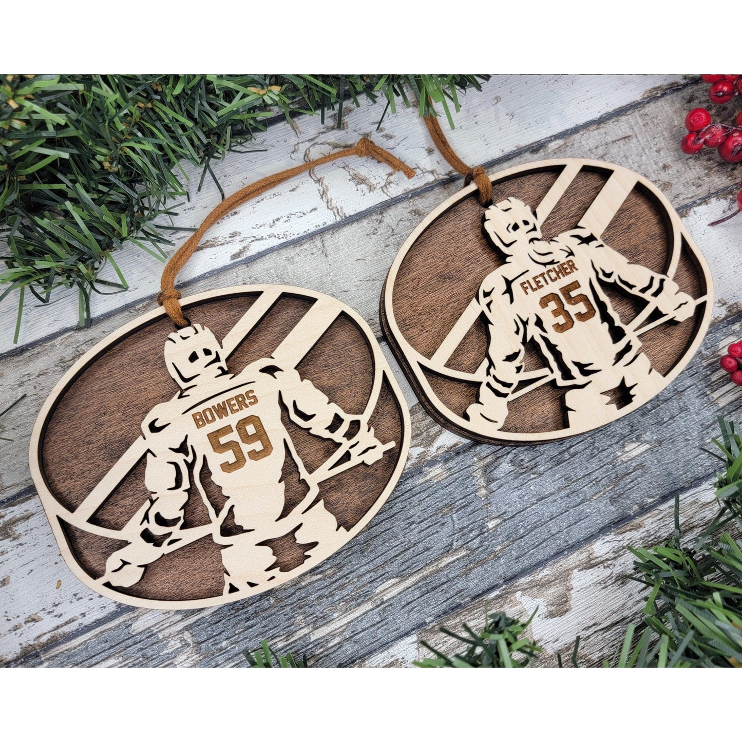 Stadium Spotlight HOCKEY 2 Layered Wood Personalized Christmas Ornament Gift