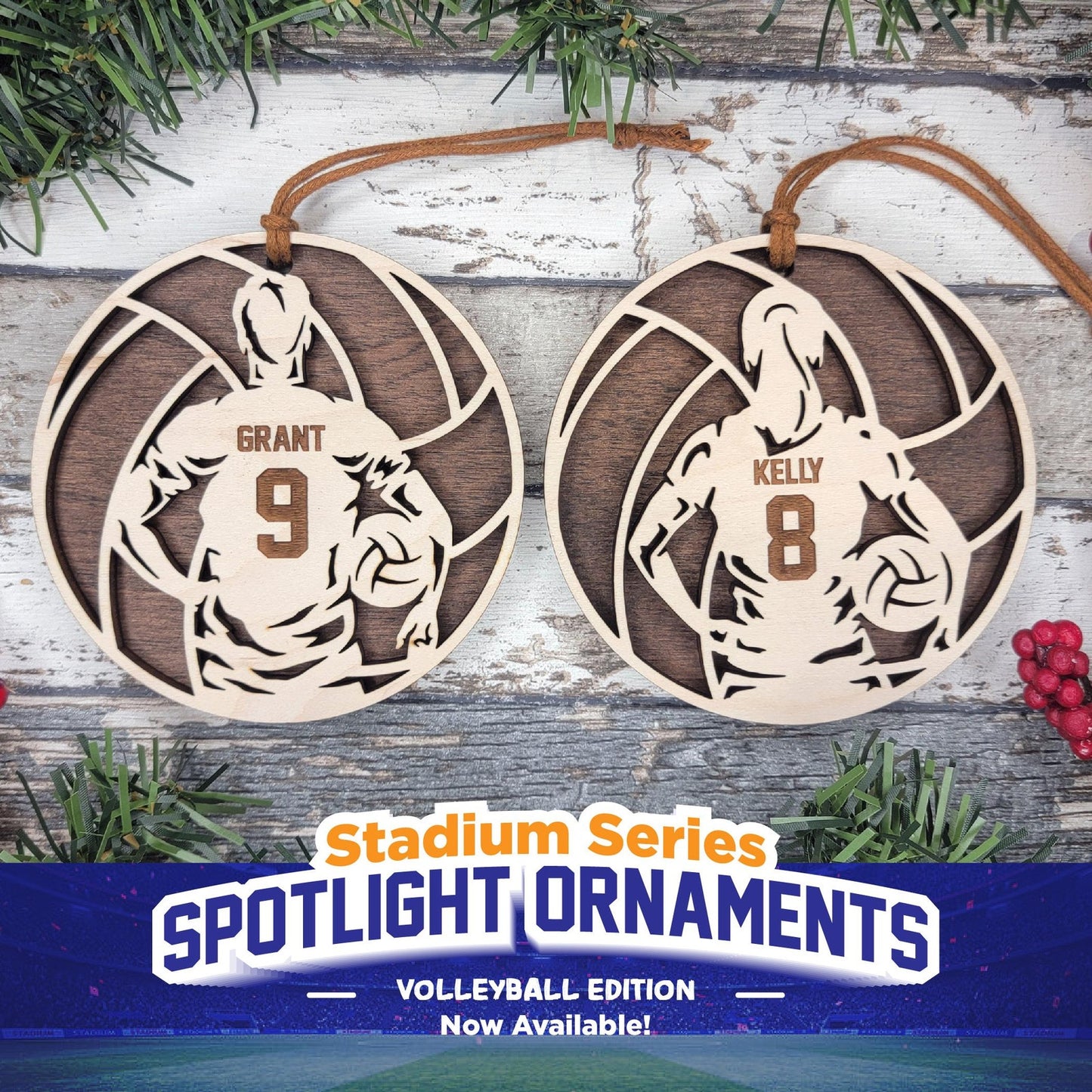 Stadium Spotlight VOLLEYBALL Christmas Ornaments Personalized Name Gift