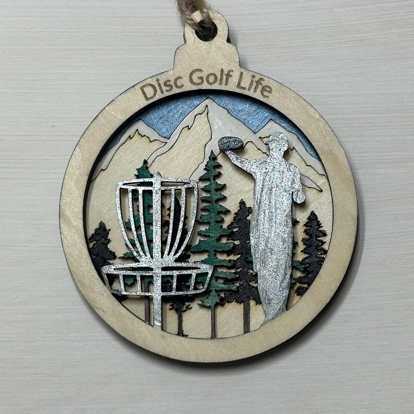 DISC GOLF Basket Sasquatch Ornament 3 Layer Wood Discgolfer Christmas Gift