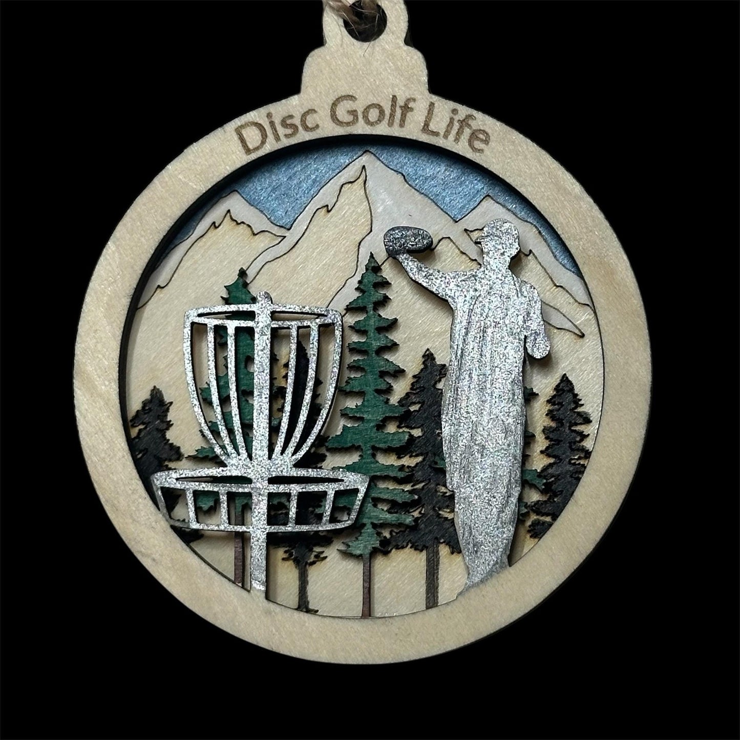 DISC GOLF Basket Sasquatch Ornament 3 Layer Wood Discgolfer Christmas Gift