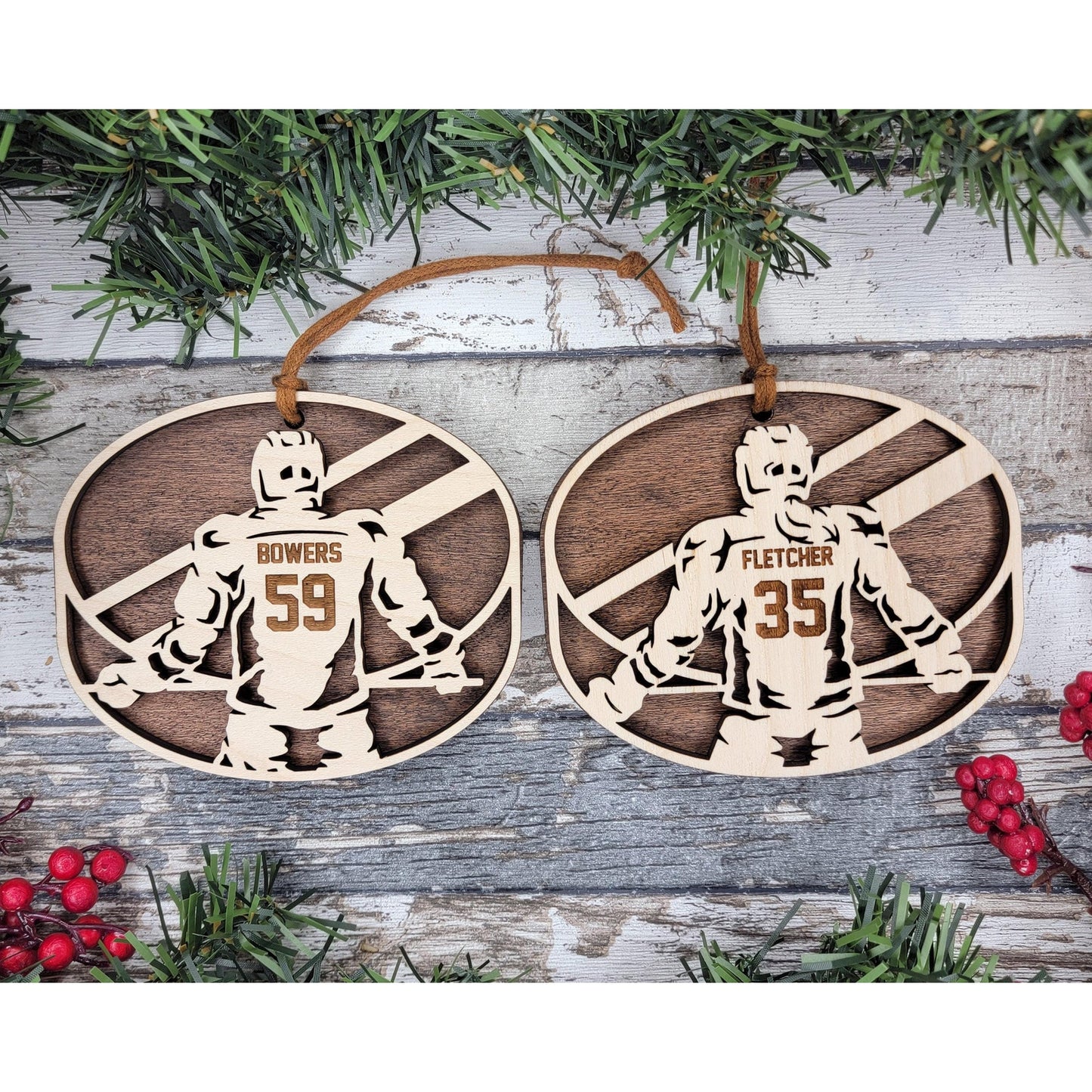 Stadium Spotlight HOCKEY 2 Layered Wood Personalized Christmas Ornament Gift