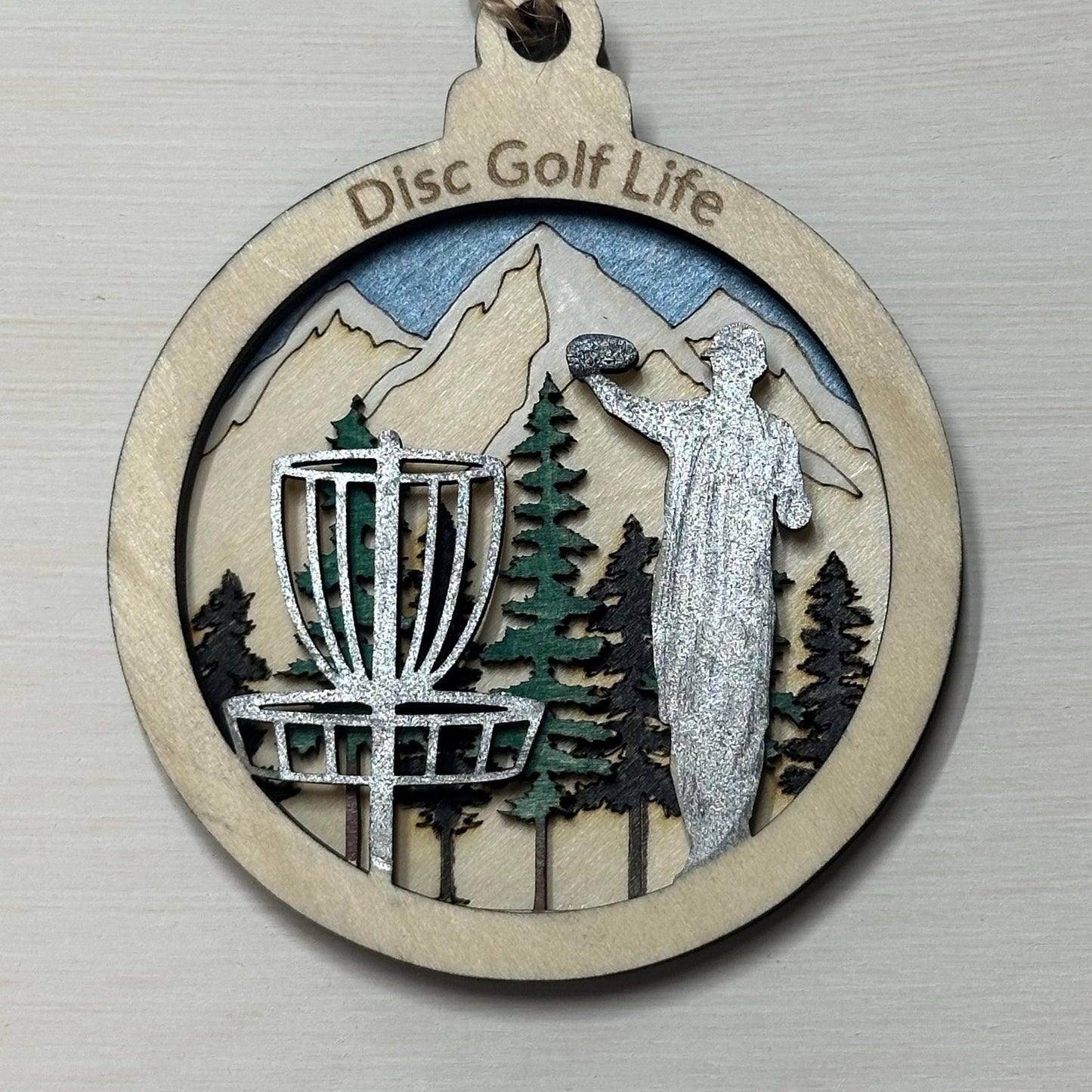 DISC GOLF Basket Sasquatch Ornament 3 Layer Wood Discgolfer Christmas Gift