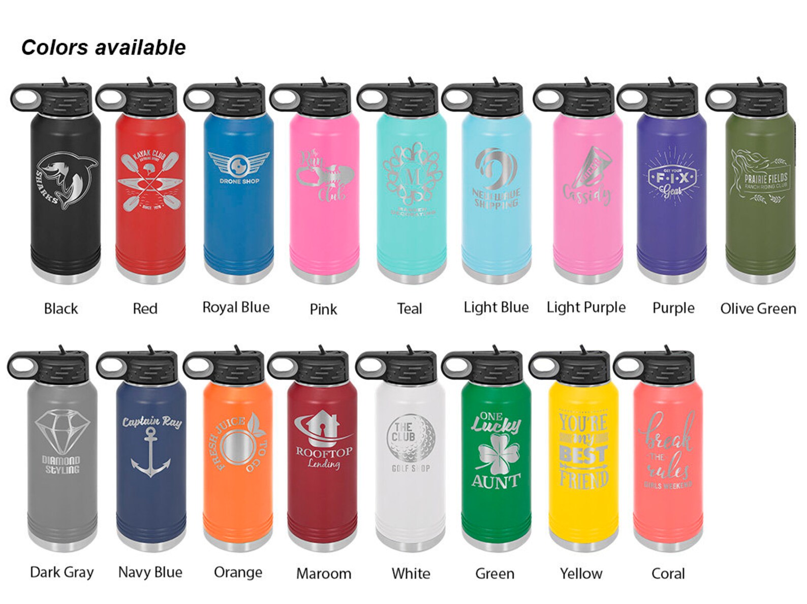 Custom Engraved 32oz Water Bottle Logo Tumbler Gift, Bulk Tumbler Marketing School Spirit Personalized Laser Engraved Water Bottle