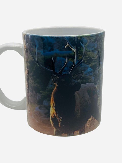 Coffee Mug Bull Elk, America Flag, Mug, Hunters Novelty Cup Gift For Men Him Dad Grandpa