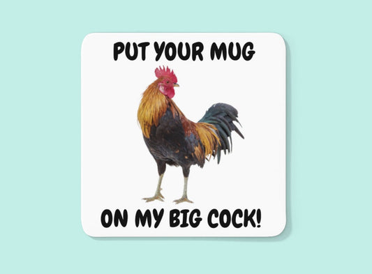 Funny ROOSTER Coasters Put Your Mug on my COCK Novelty Gift Set Of 4 Neoprene