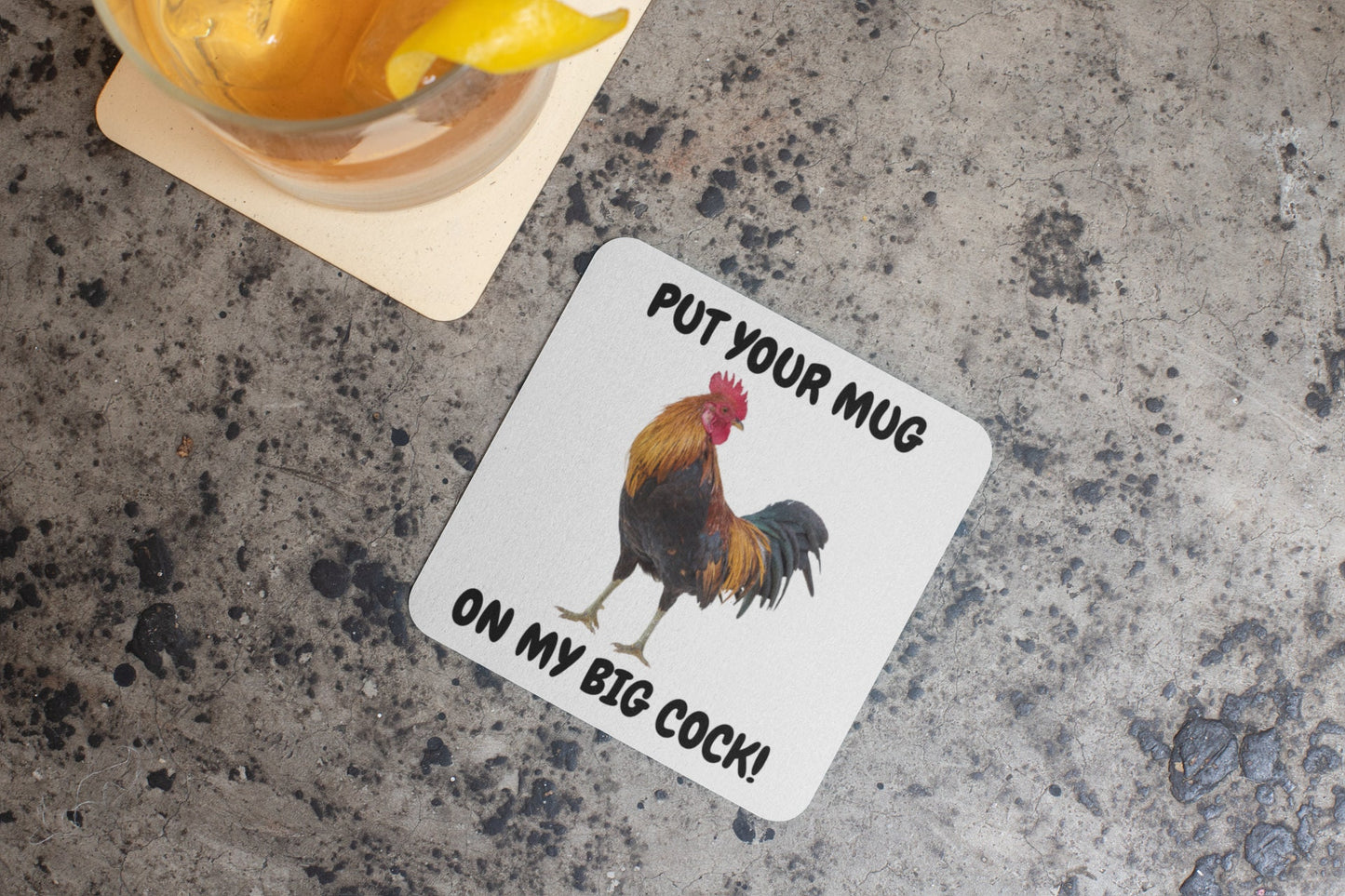 Funny ROOSTER Coasters Put Your Mug on my COCK Novelty Gift Set Of 4 Neoprene