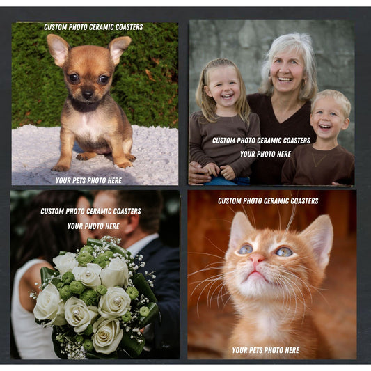 Customized Photo Ceramic Coasters SET OF 4 Photo of Kids, Pets, Your Choice Personalized Custom Gifts