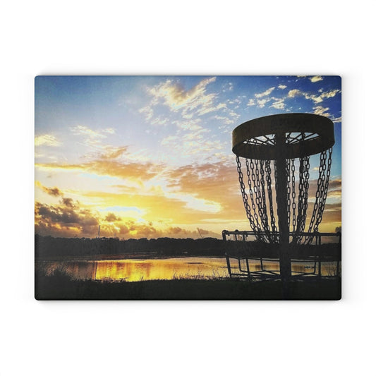 Disc Golf Blue Sunset Glass Cutting Board Discgolf Discgolfer Kitchen Cooking Gift