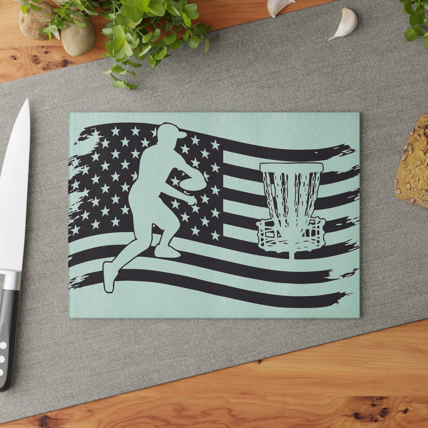 Patriotic Disc Golf Glass Cutting Board Discgolf Discgolfer Kitchen Cooking Gift